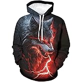 Hehanus Men's Novelty Wolf Graphic Hoodies Casual Animal Printed Hooded Sweatshirt Street Fashion Long Sleeve Hoodie