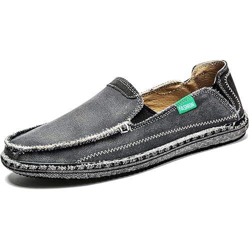 Men's Slip on Deck Shoes Loafers Canvas Boat Shoe Non Slip Casual Loafer Flat Outdoor Sneakers Walking