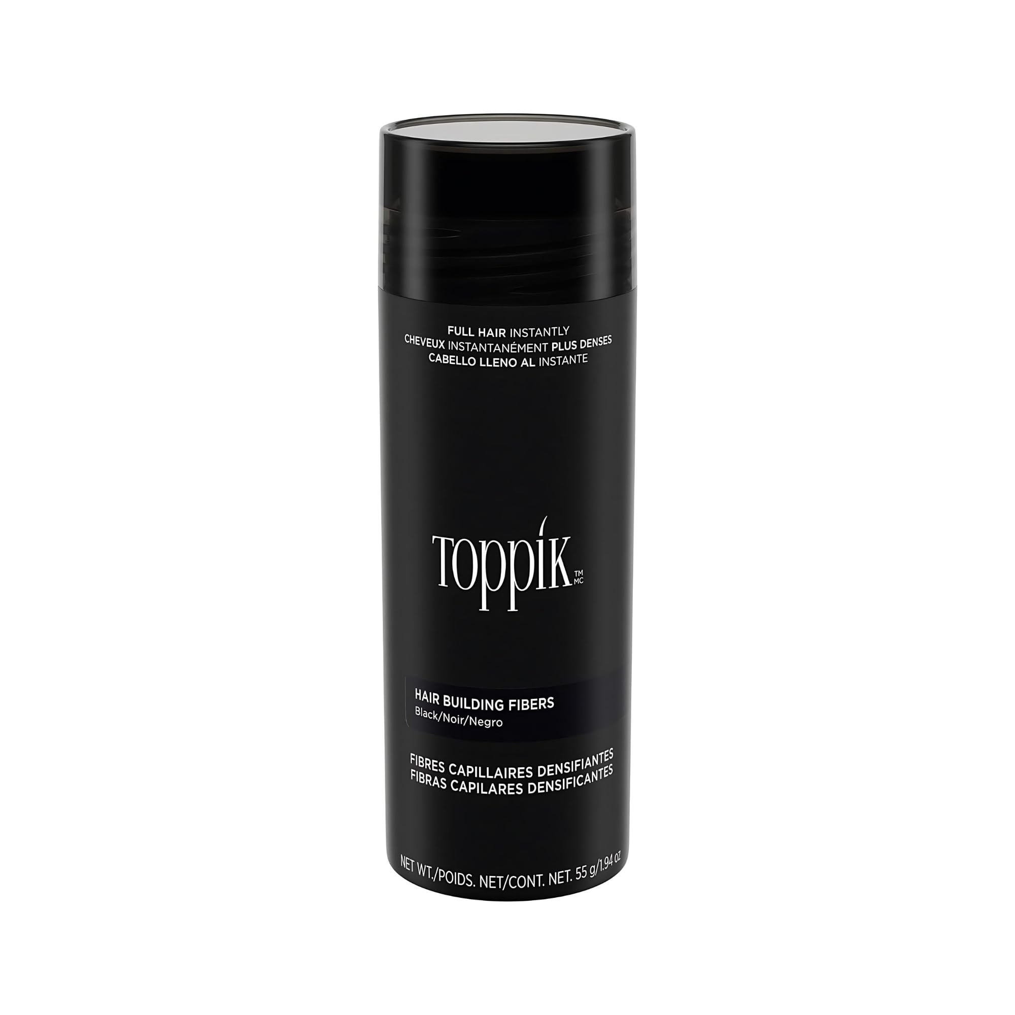 Toppik Hair Building Fibers, Black, 55g | Fill In Fine or Thinning Hair | Instantly Thicker, Fuller Looking Hair | 9 Shades for Men & Women.
