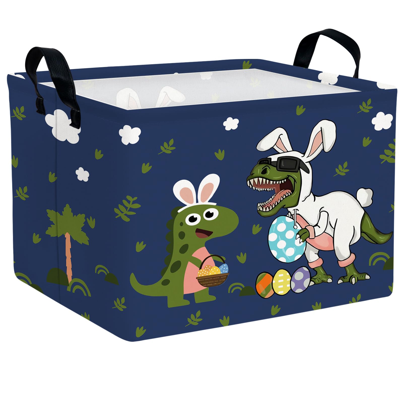 HEFEICZ Large Easter Basket Gift Empty Cute Easter Storage Bin Kid Room Bunny Egg Decor (Dinosaur Blue-02)