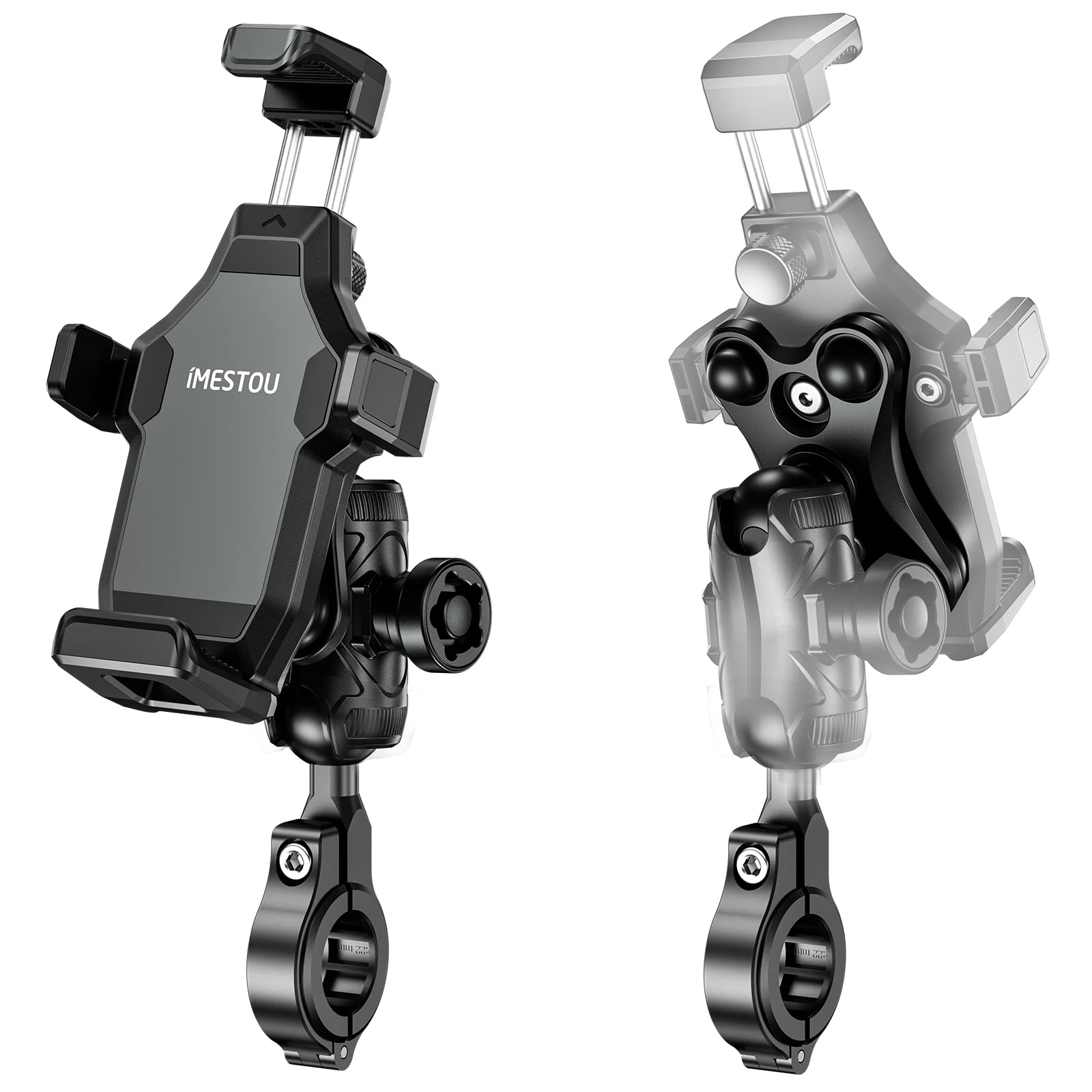 iMESTOU Anti-Vibration Motorcycle Phone Mount- 1" Ball Handlebar Phone Holder Perfect for High-Speed Cycling, 360° Rotation, Universal for 4.7"-7.2" Cellphones, Firmly Fits for 22-32mm Handlebars