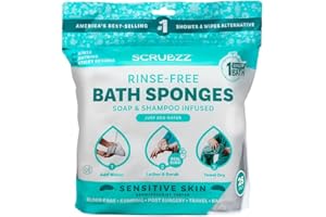 Scrubzz Disposable No Rinse Bathing Wipes for Senstive Skin - 25 Pack - All-in-1 Single Use Shower Wipes, Simply Dampen, Lath