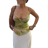 Women Y2k Mesh Floral Tank Top V Neck Ruffle Trim Cami Top Sexy Spaghetti Strap Going Out Camisoles