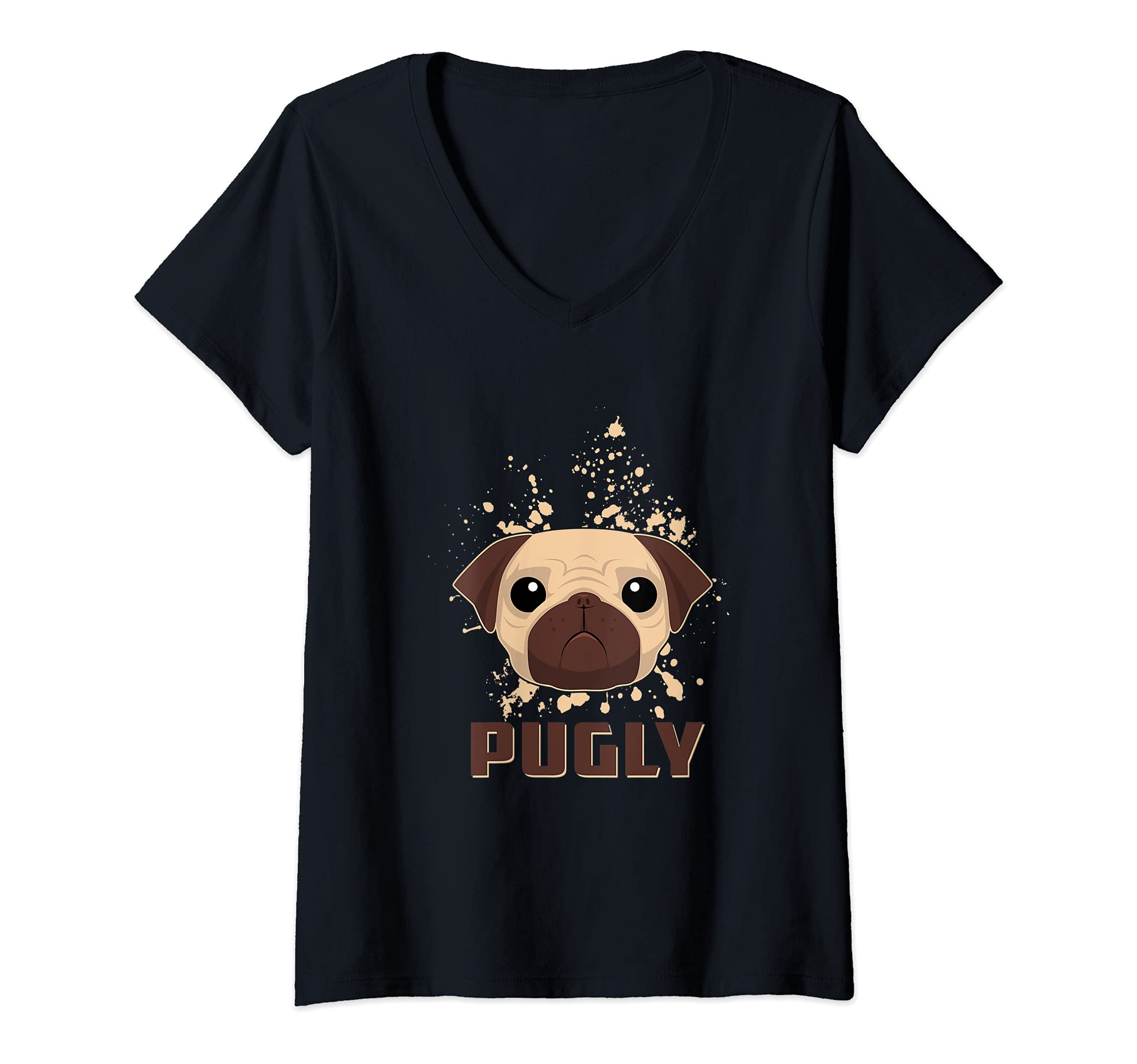 Womens Pugly Pug Pet Animal Puppy Paws Dog Breed Pup Bone Dogs Paw V-Neck T-Shirt