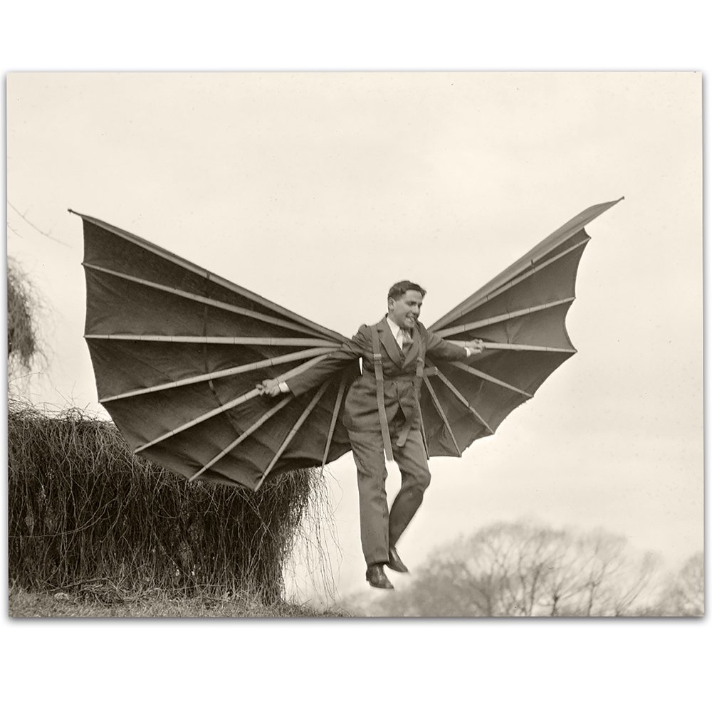 Lone Star Art Man Trying to Fly Bizarre Strange Vintage Photo - 11x14 Unframed Print - Perfect Vintage Home Decor