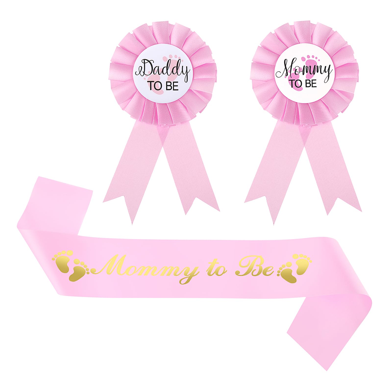 Photo 1 of 3 PCS Mom & Dad to Be Pin, Mom & Dad to Be Sash, Pink Baby Shower Sash, Maternity Sash, Daddy Mommy to be Sashto Baby Shower Maternity Keepsake Gifts Pregnancy Flower Belly Belt Gender Reveal Souvenir