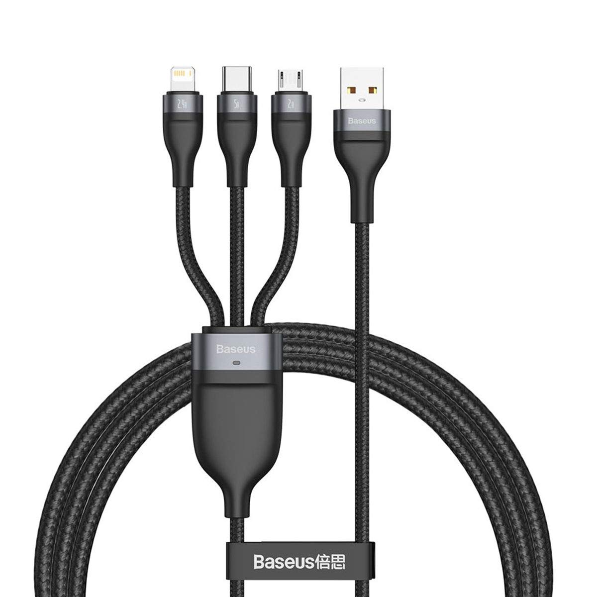 Baseus Lightning To Micro Usb Type C Charging Cable For Personal Computer, Smartphone (Grey, Black)