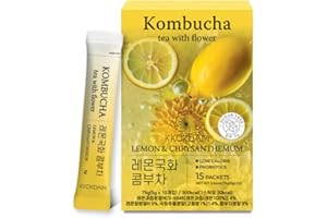 ZIOSTAND KKOKDAM Kombucha Tea ｜ Lemon and Chrysanthemum ｜ Probiotic ｜ Herbal Detox ｜ Sugar Free ｜ Low Calorie ｜ Immune Health ｜ Gut Support ｜ 15 Packets