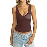 EasyGala Womens Padded Double Lined Tank Tops Basic Deep V Neck Sleeveless Tops Sexy Fitted Shirts Summer Outfits