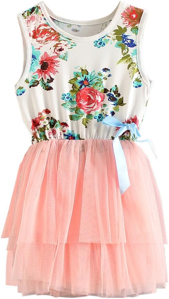 Toddler Kids Cute Floral Sundress Tulle Tutu Skirt Baby Girls Dress (Size 12M-5T)