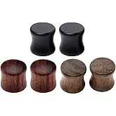Jovivi 6pcs Organic Wood Brown Black Double Flared Ear Saddle Plugs Stretcher Punk Piercing Gauge 10mm - 20mm