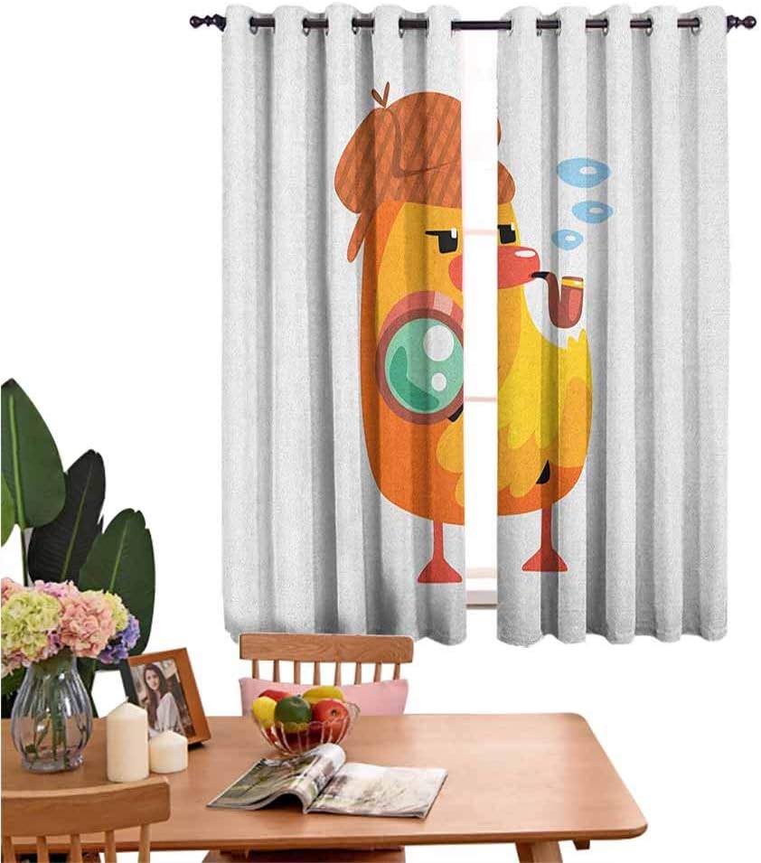 Decor Curtains Private Detective Duckling Character with a Magnifying Glass and Pipe Duck Sherlock,for Home Decoration W55 x L62