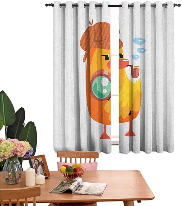 Decor Curtains Private Detective Duckling Character with a Magnifying Glass and Pipe Duck Sherlock,for Home Decoration W55 x L62