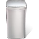 Ninestars 13 Gallon Automatic Trash Can, 50L Touchless Motion Sensor Garbage Can with Odor-Sealing Lid, Rectangular Stainless Steel, Silver Trim