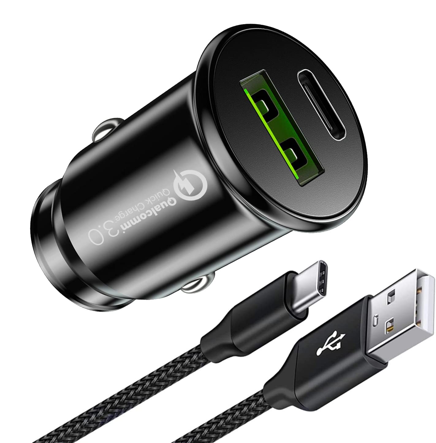 Galaxy A40/A50/A90 5G/S20 FE Car Charger - Single Port USB Type C Data Cable Cigarette Lighter Adapter Travel Car Charger For Samsung A20e/A30s/S20/A70/A51/A71/A50s/A70s/M30s/NOTE 10 [BLACK]