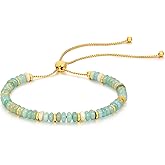 HUAYUNFANG Dainty Natural Stone Bracelet for Women Trendy Colorful Beaded Bracelet 14K Gold Plated Adjustable Slider Bracelets Jewelry