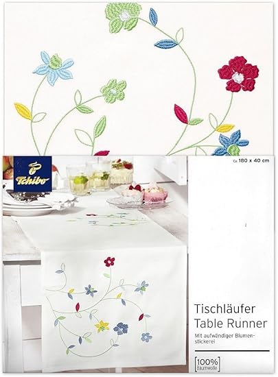 Tchibo Tcm Tischlaufer Laufer Aufwandige Blumenstickerei Baumwolle Weiss 180x40 Amazon De Kuche Haushalt