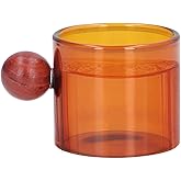 Glass Coffee Cup, 4oz Glass Coffee Mugs with Round Wooden Handle Heat Resistant Mini Espresso Cup for Tea, Cappuccino, Latte, Juice, Milk, Hot Chocolate, Beer (Amber)