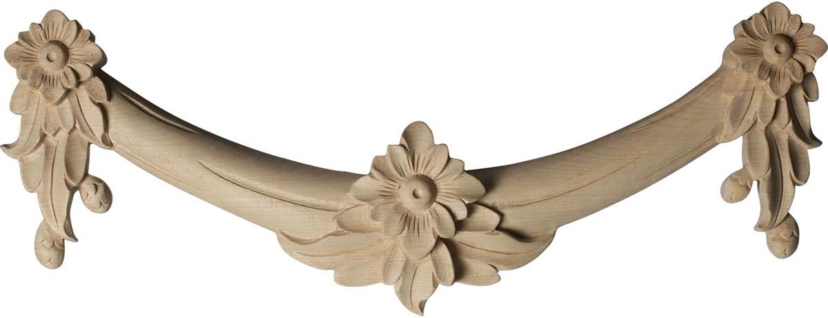 Ekena Millwork ONL16X06X01FLLW Medium Floral Swag Wood Onlays, 16 1/8"W x 6"H x 1 3/8"D, Lindenwood