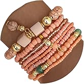 IFKM 8PCS Beaded Bracelets for Women, Multilayered Stackable Strand Stretch Bead Bracelet Pack Handmade Trendy Bohemian Charm Jewelry