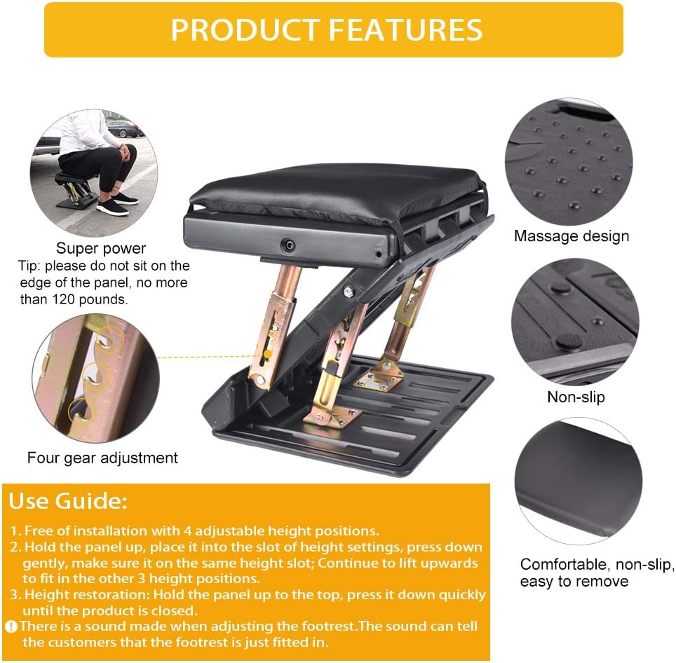 Adjustable Footrest with Removable Soft Foot Rest Pad Max-Load 120Lbs with Massaging Beads 4-Level Height Adjustment for Car, Under Desk, Home, Train : Office Products