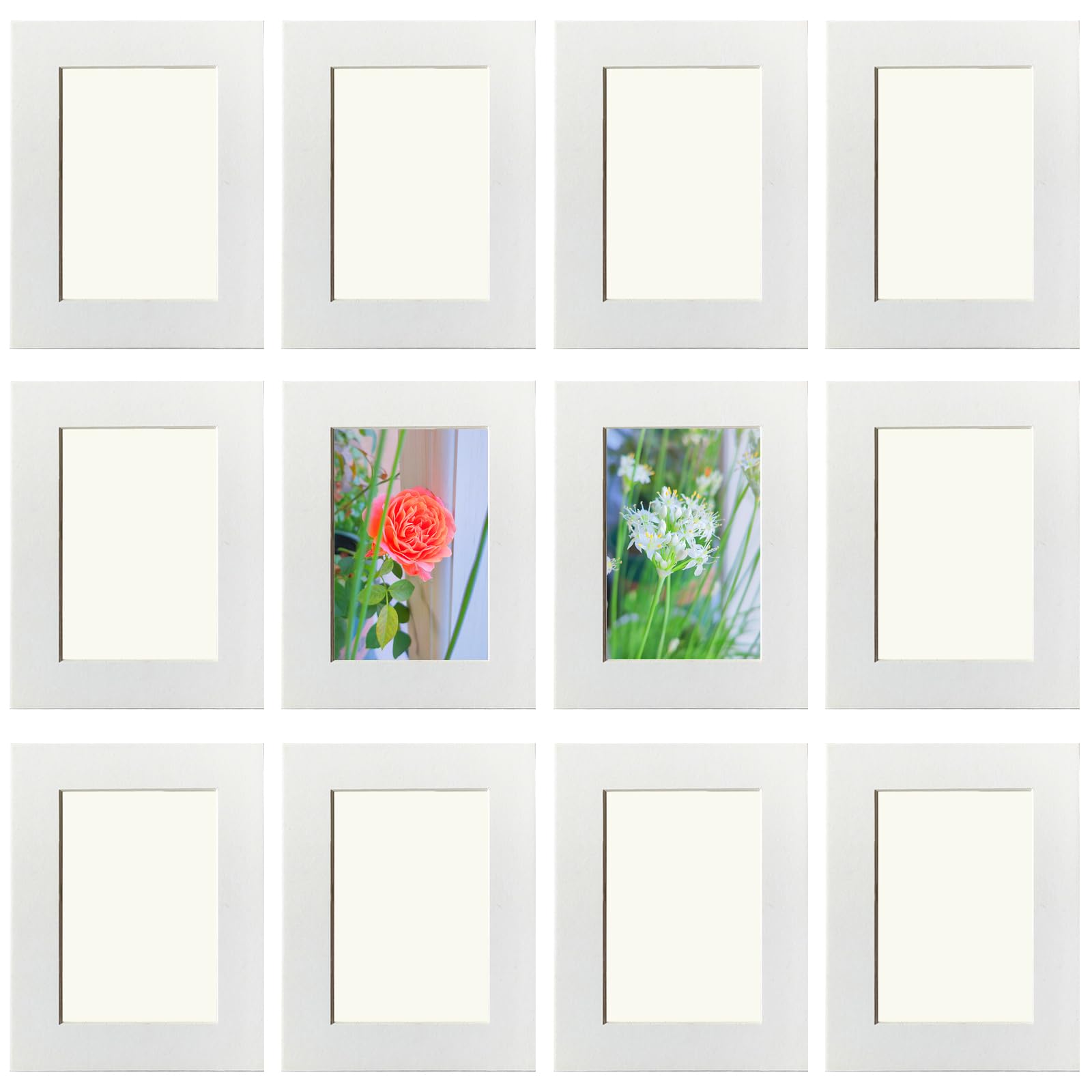 Eco-Friendly 6x4 Inch Cardboard Photo Frame Set of 12 | Cream White Collage Picture Frames | Removable Peel & Stick Wall Mount for Smooth Walls | Includes Transparent Dust Covers