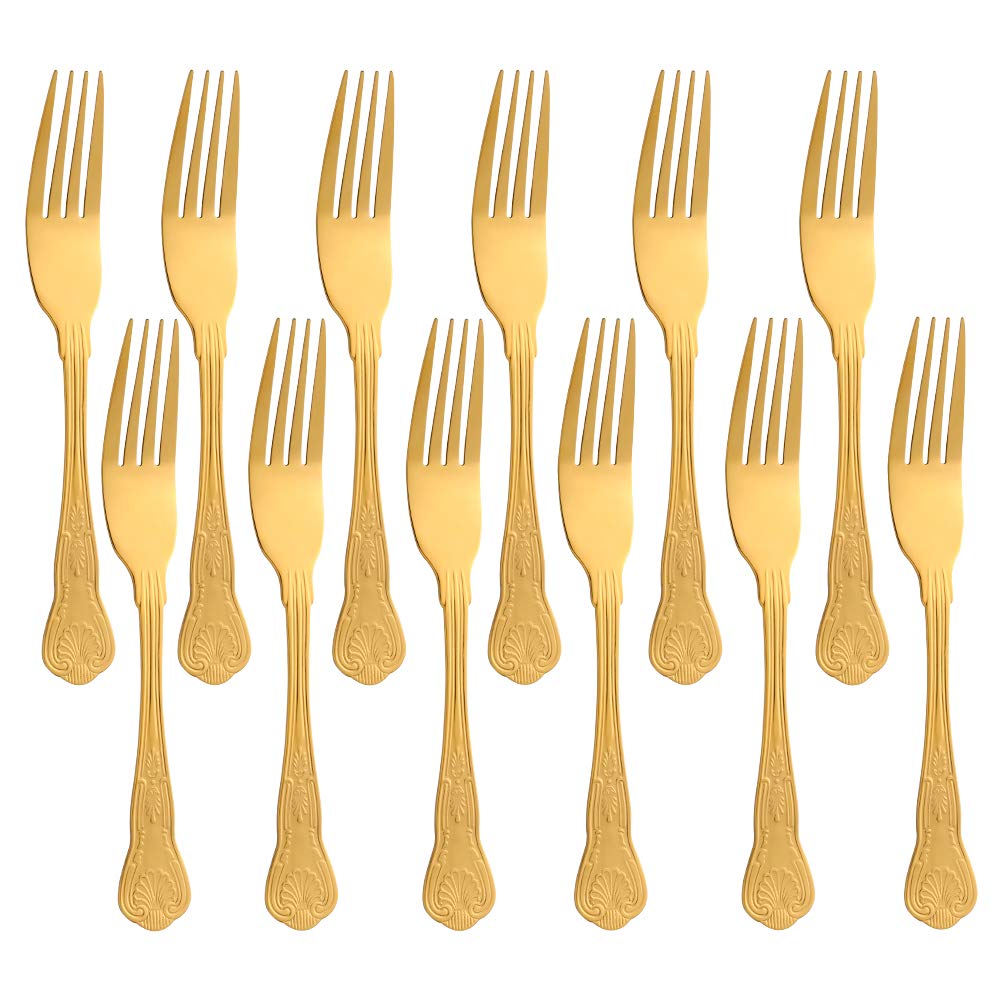 Buyer Star King Dinner Forks 12, Stainless Steel Gold Fork Set, Dinnerware for Home Kitchen