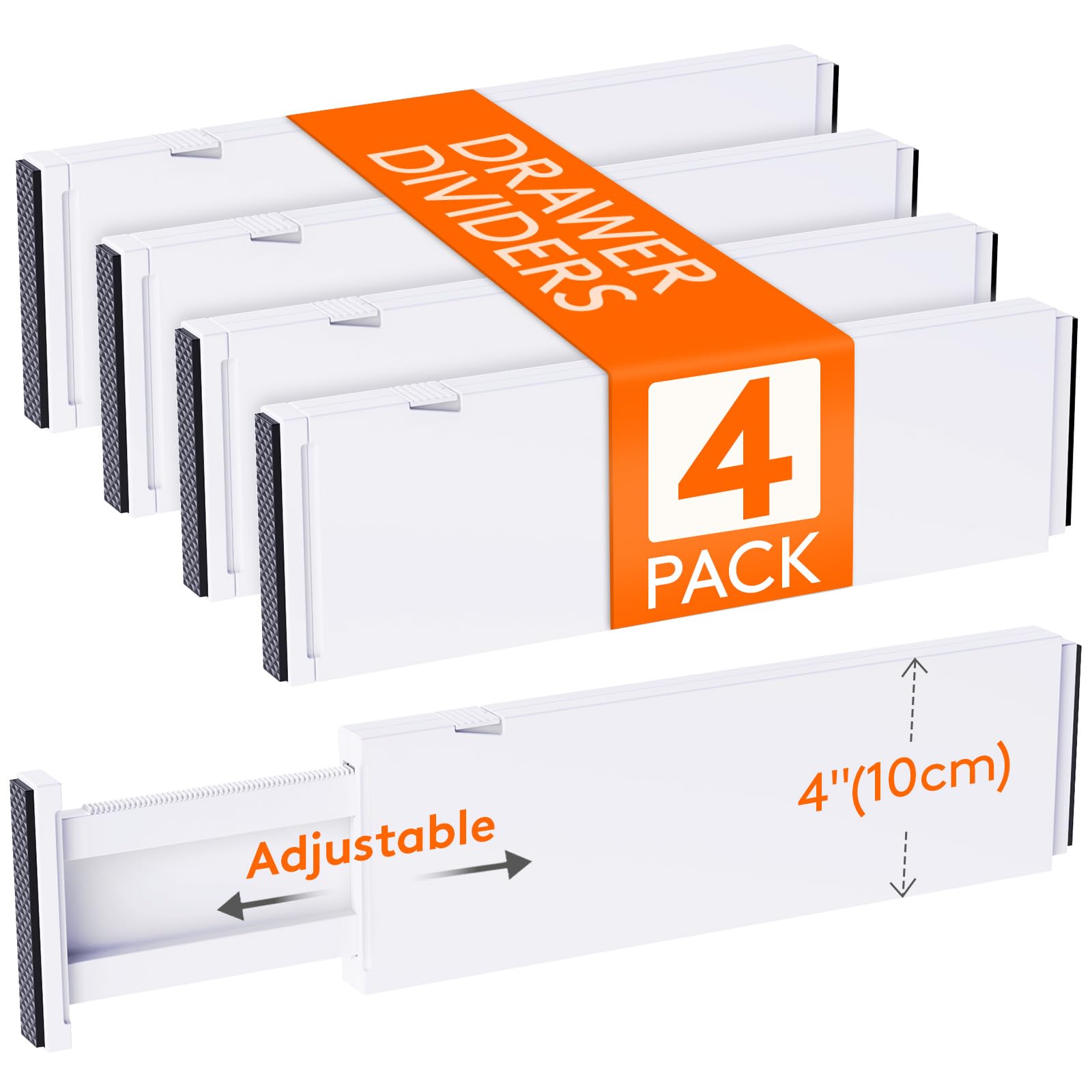 Lifewit 4 Pack Drawer Dividers Plastic 4" High, 13.5-22" Adjustable Drawer Organisers for Clothes, Expandable Dresser Separators in Bedroom/Bathroom/Kitchen/Office Organization and Storage