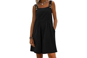 Ekouaer Rompers for Women Short Overalls Adjustable Strap Bib Jumpsuits with Pockets S-XXL