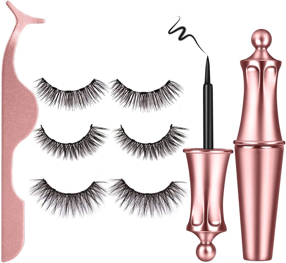 Magnetic Eyelashes and Magnetic Eyeliner,Lavone Magnetic Eyelash Kit,Natural Look Eyelashes,3 Style Eyelashes with Tweezers(M1)
