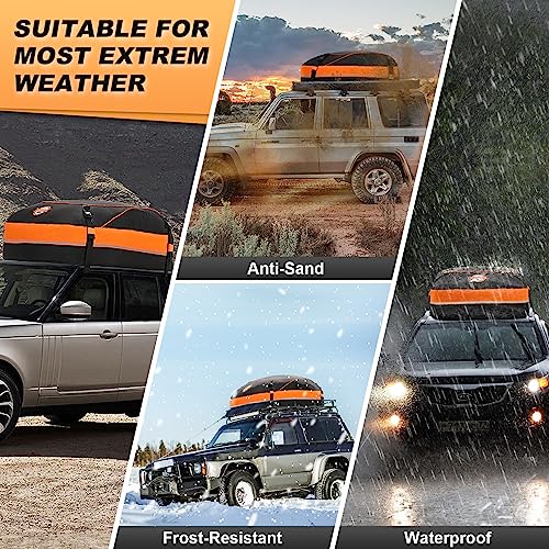 Sailnovo 430L Waterproof Foldable Soft Car Roof Box, Car Roof Bag for Travel with Reinforced Straps/Door Hooks (15 CU.ft, Non-Slip Mat, 4 Hooks, Orange)
