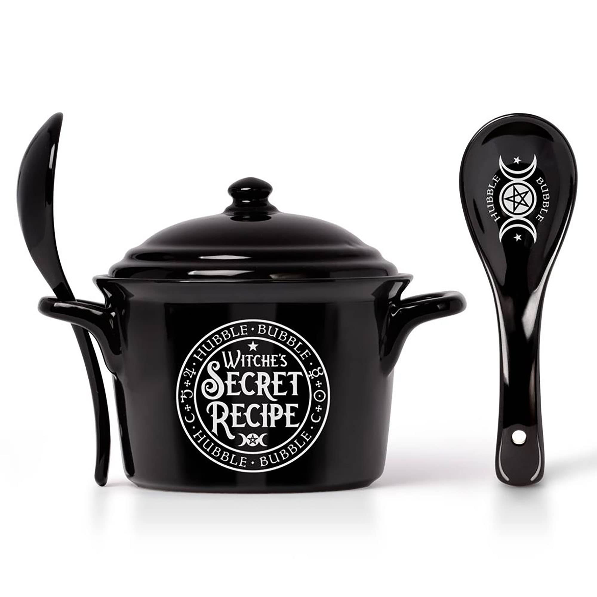 Alchemy Witches Secret Recipe Lidded & Spoon Set Bowl Black 15x12cm