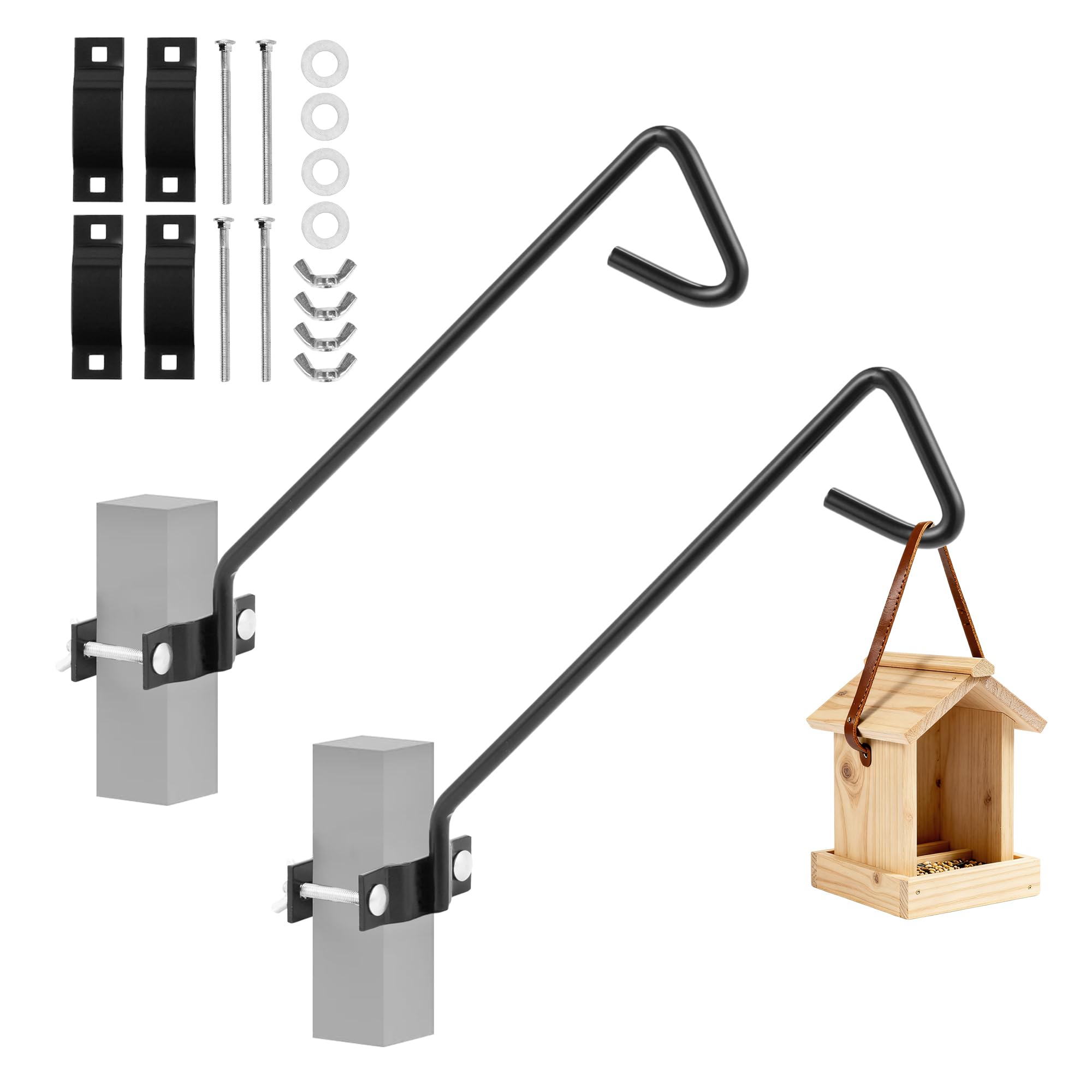 Photo 1 of 2 Packs 11 Inch Fence Deck Hook Rail Hanging Mounting Kit Heavy Duty Bird Feeder Hook Decorative Hanger for Bird Feeders Planters Suet Baskets Lanterns on Balcony Porch Railing Fence