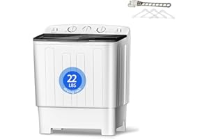 DOGHLY Compact Semi-Automatic Twin Tub Washer, 22lbs Capacity with 13lbs Washer and 9lbs Spinner, Ideal for Camping, Apartments, Dorms, College, RVs, and Small Spaces (22lbs)