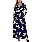 HAOMEILI Women's L-5XL Long Sleeve V-Neck Plus Size Maxi Dresses with Pockets