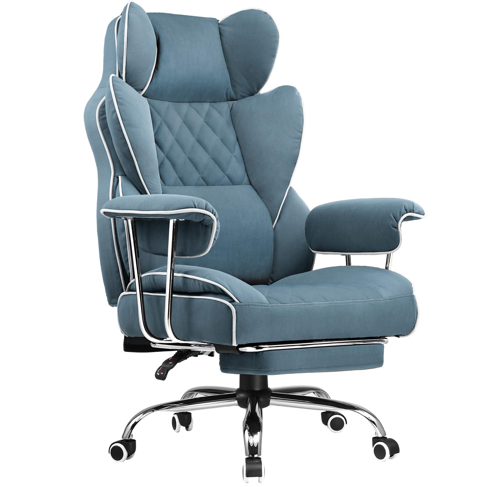 COMHOMA Big and Tall Gaming Chair with Pocket Spring Lumbar Support, Ergonomic Office Chair with Footrest, Executive Desk Chair with Outward Fixed Soft Armrests, Computer Chair with High Back, Blue Image