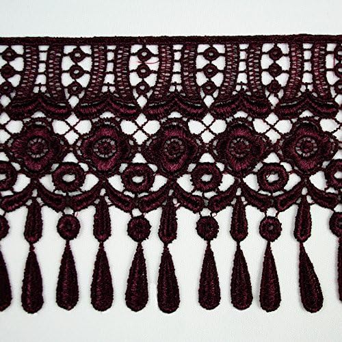 Altotux 4" 12 Colors Teardrop Fringe Venice Floral Lace Trim Guipure By Yard (Eggplant)