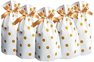 Elwish 24pcs Treat Bags Party Favor Bags Gold Plastic Drawstring Candy Goodies Food Storage Bags Gift Wrapping Package