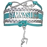 Sportybella Gymnastics Bracelet, Teal and Silver Adjustable Infinity Love Charm Bracelet, Gymnastics Jewelry and Accessories, Gift for Teens, Gymnasts and Teams