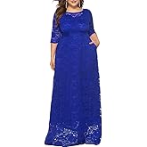 Eternatastic Women's Floral Lace 2/3 Sleeves Maxi Dress Plus Size Evening Party Dresses
