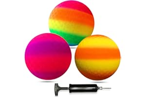 CICITOYWO Bounce Playground Balls for Kids, 3 Pack, Inflatable Bouncy Bouncing Dodgeball, Basketball, Soccer Ball, Football with Hand Pump for Kids Toddler Schools Backyard Games (Three Color-5'')