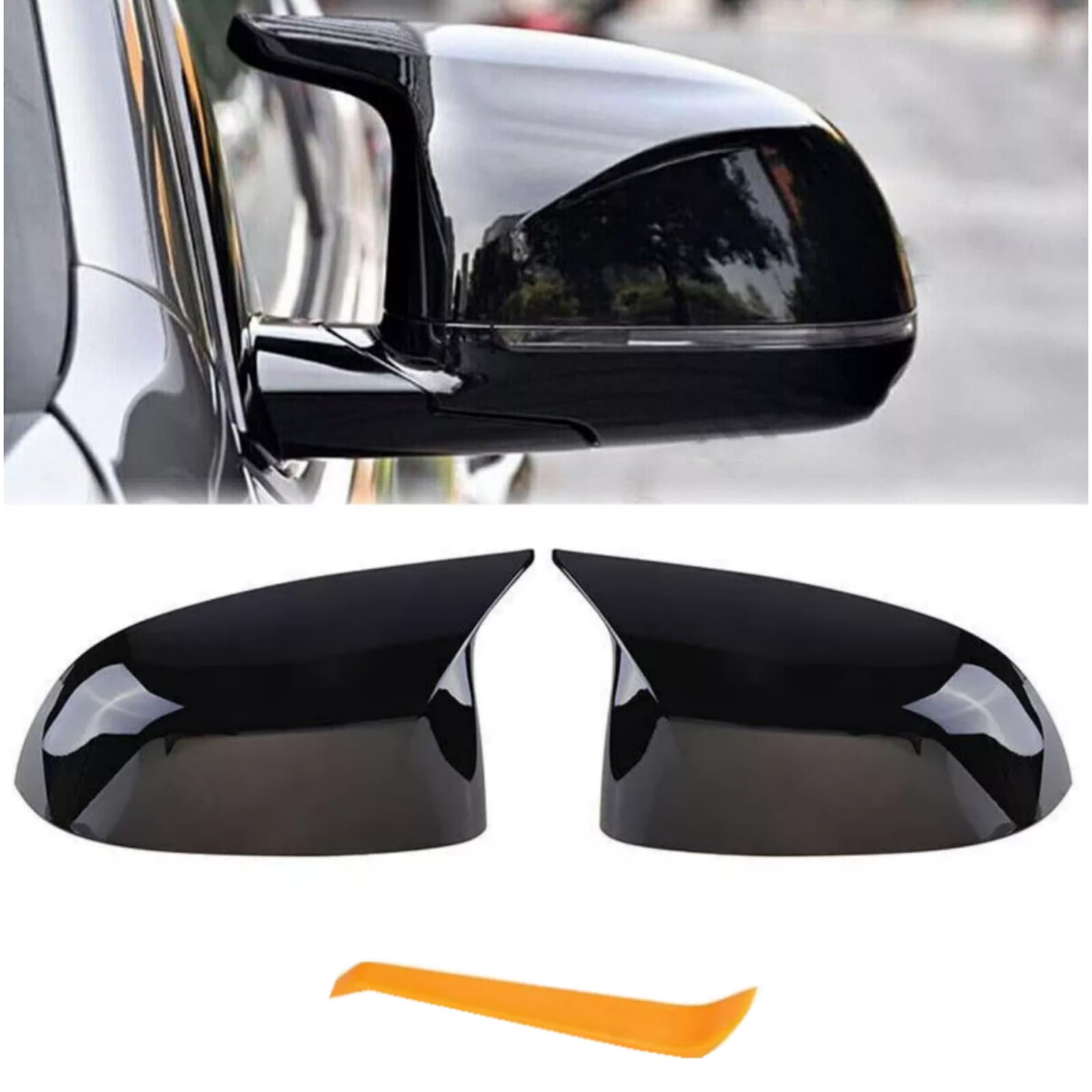 Photo 1 of RONTCOS M Style Side Mirror Cover Cap Replacement For BMW X3 X4 X5 X6 X7 G01 G02 G03 G05 G06 G07 2017-2024 ?2PCS M Performance Sport Horn Clip-on View Side Rearview Mirror Housings (Glossy Black)