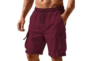 Men's Cargo Work Shorts Drawstring Elastic Waist Shorts Running Athletic Pants with Pockets Summer Outdoor Pants
