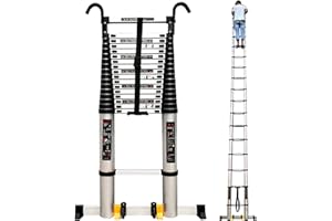 MIWOOYY Aluminum Telescoping Ladder 23ft / 24ft / 26ft, Heavy Duty Folding Telescopic Extension Ladders with Hooks & Stabilizer Bar, for Rooftop RV Attic Home Outdoor, 330 LBS Load (Size: 26ft / 8m)