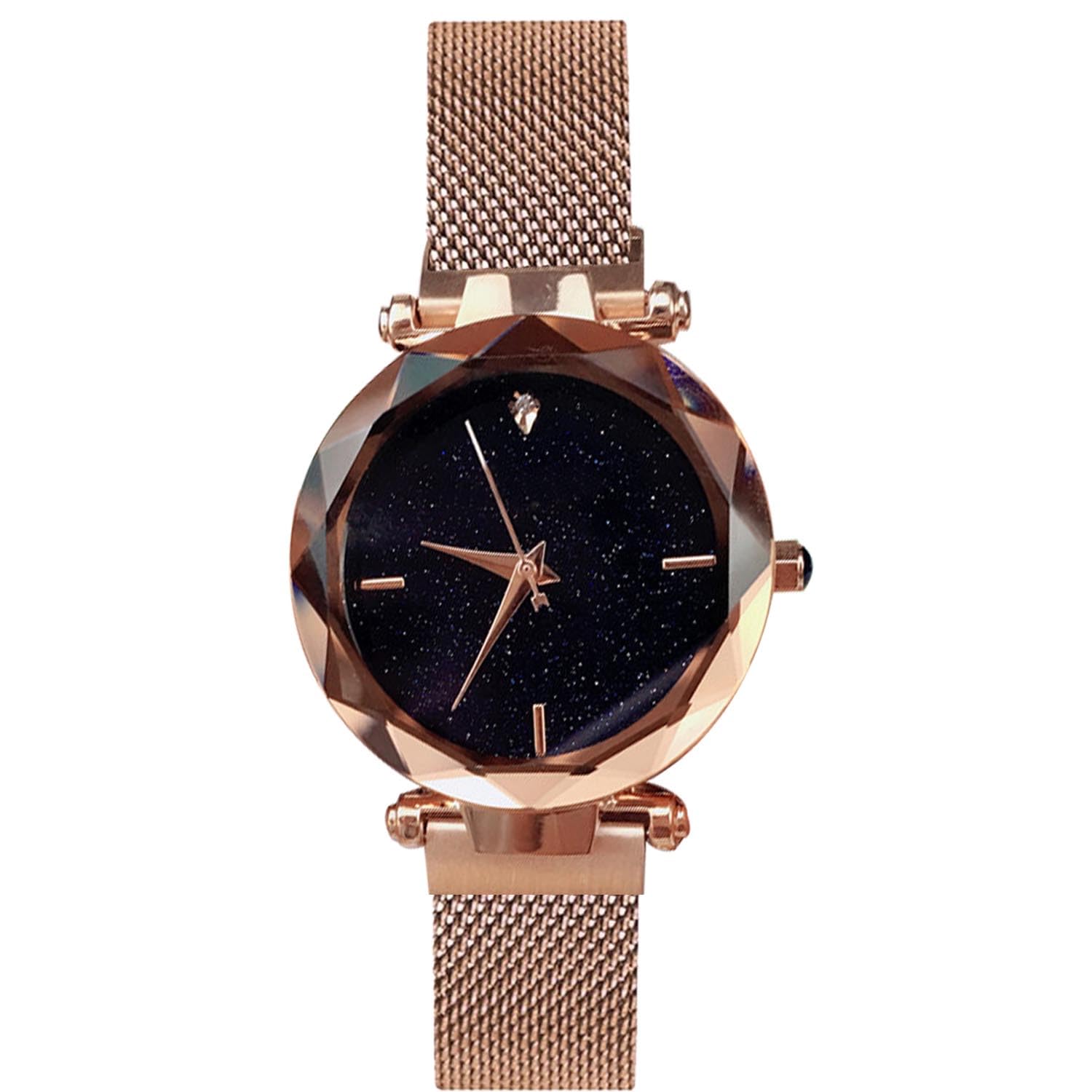 RORIOS Women's Fashion Watches with Starry Sky Dial Mesh Band Quartz Analogue, Gold A, Bracelet