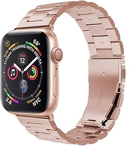 PUGO TOP Compatible with Apple Watch Band 42mm 44mm Series 5 4 Stainless Steel Metal Iwatch iPhone Watch Link Bracelet Band. (42mm/44mm, Rose Gold)