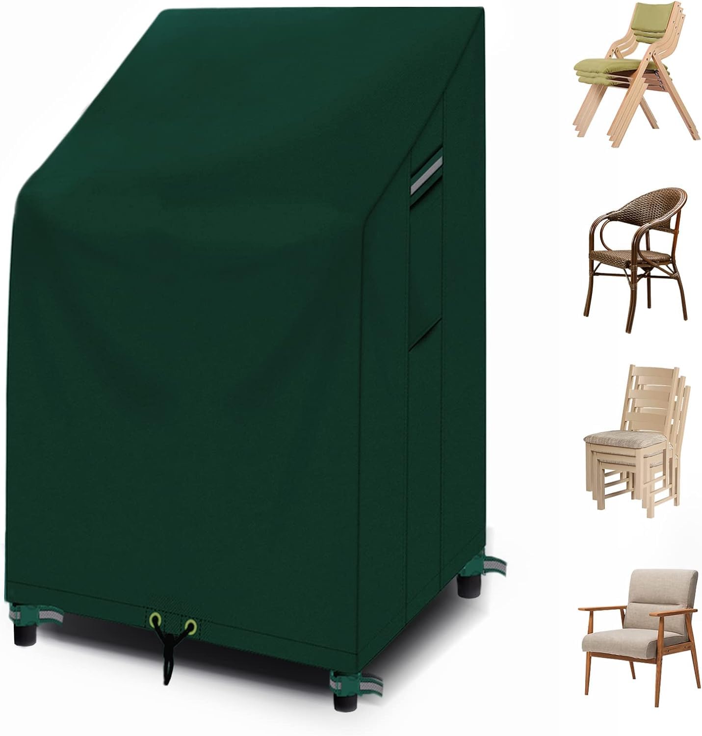 RICHIE Garden Stacking Chair Cover - Waterproof Reclining, Patio Chairs 68x96x110/150cm, Anti-UV 600D All-Weather, Outdoor Furniture Cover Green