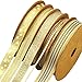 Fowod 5 Roll Gold Christmas Ribbon Printed Snowflake Merry Christmas Stars Pattern,Mixed 0.39 inch and 0.59 inch, 5m Each roll (Gold)