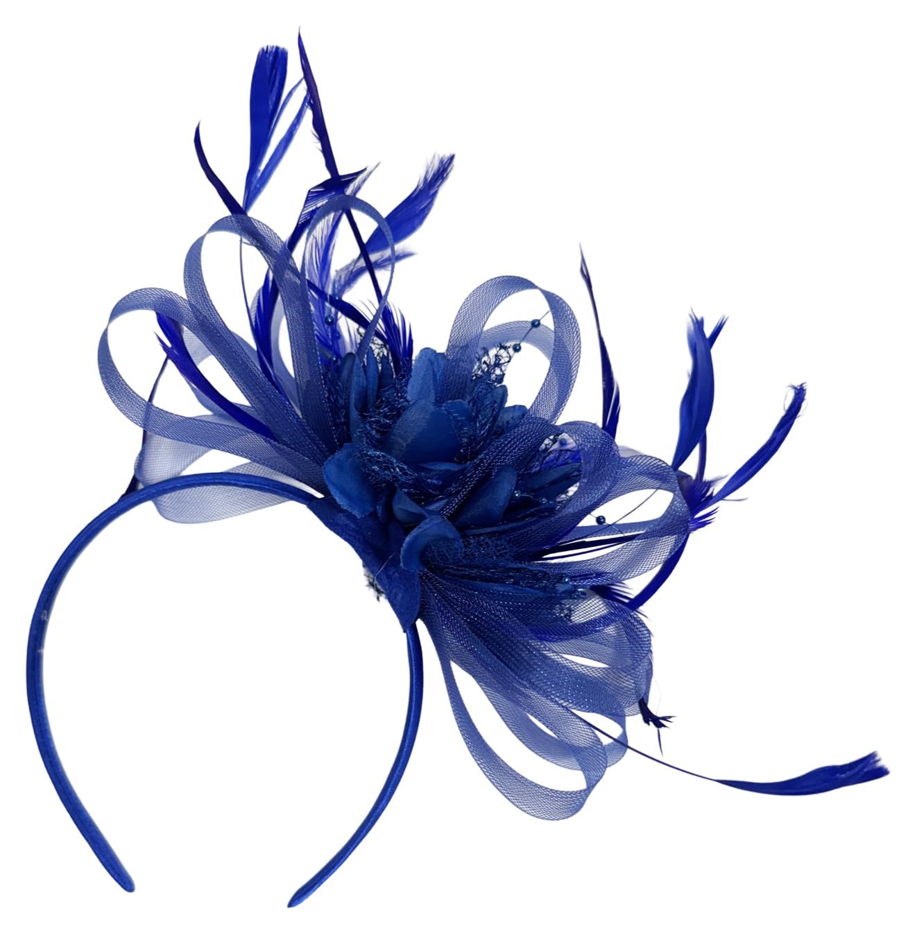 Caprilite Royal Blue Feather Hair Fascinator Headband Wedding and Royal Ascot Races Ladies