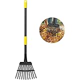 Oliynedy Leaf Rake for Gardening, Adjustable Metal Garden Rake for Leaves Long Handle 30-60", 11 Tines 9" Wide Small Lawn Col